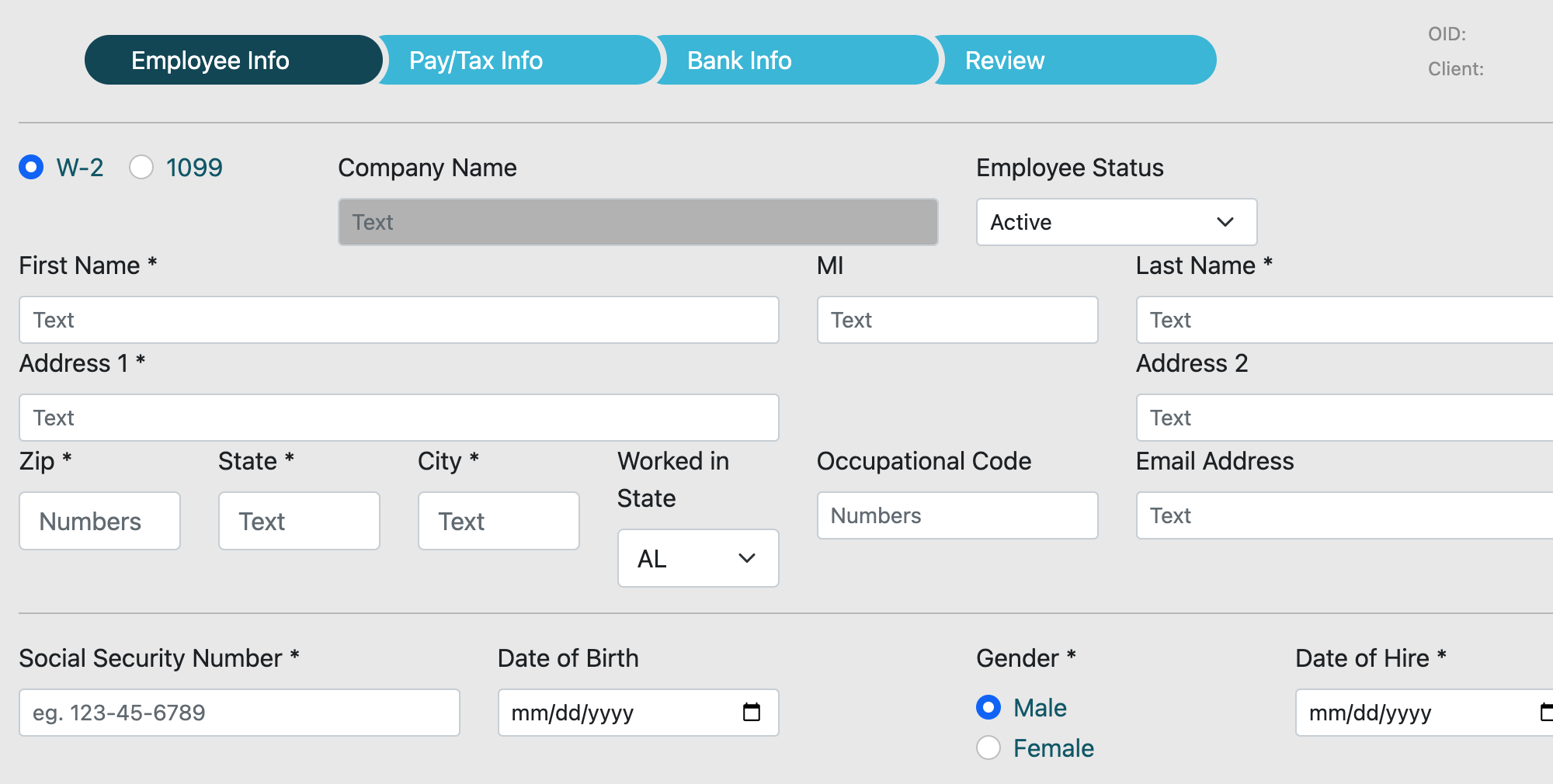 A form for employee tax information.